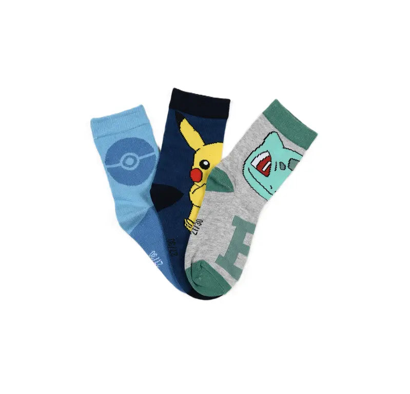 Pokémon sokken 3 pack pikachu bulbasaur pokeball kinder sokken officiële licentie