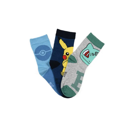Pokémon sokken 3 pack pikachu bulbasaur pokeball kinder sokken officiële licentie