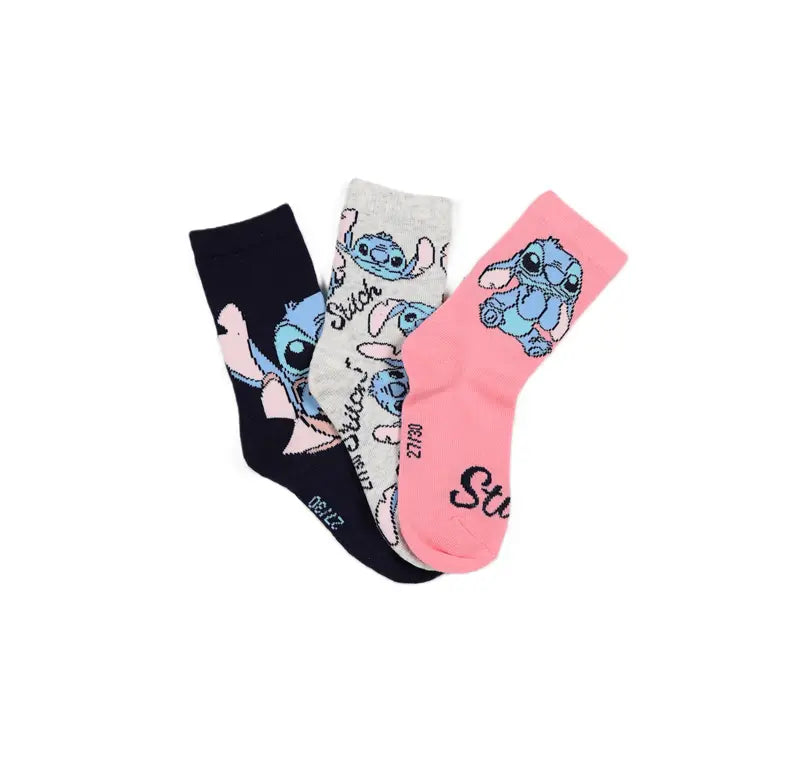 Disney Stitch sokken roze grijs 3 pack kinder sokken officiële licentie