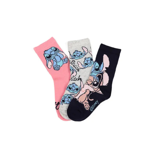 Disney Stitch Kinder Sokken 3-Pack Roze/Grijs – Officiële Licentie
