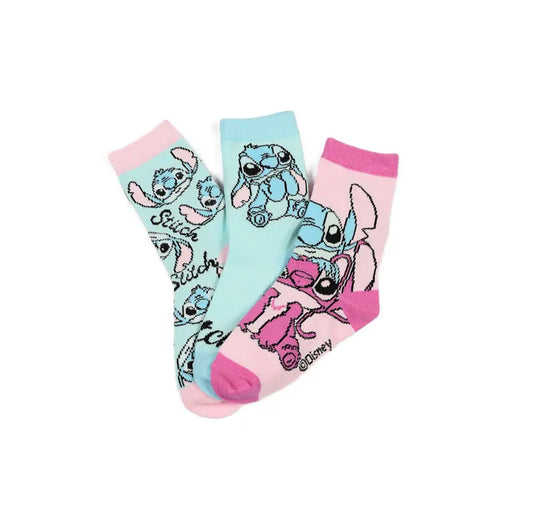 Disney Stitch Kinder Sokken 3-Pack Roze/Mint – Officiële Licentie