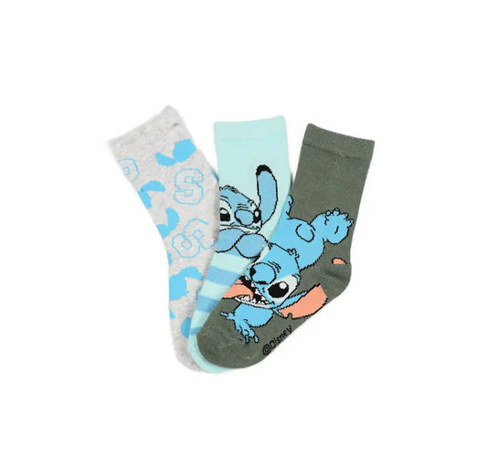 Disney Stitch Kinder Sokken 3-Pack Groen/Blauw – Officiële Licentie
