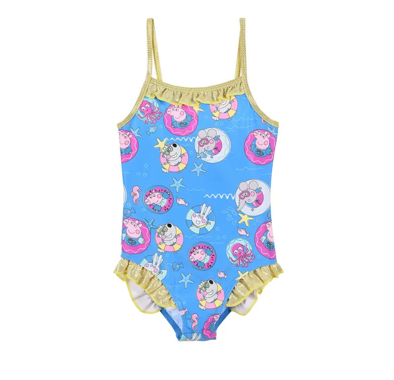 Peppa Pig badpak blauw meisjes all over print met zeedieren officiële licentie