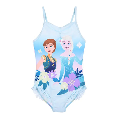 Frozen badpak lichtblauw meisjes Elsa Anna bloemenprint officiële licentie