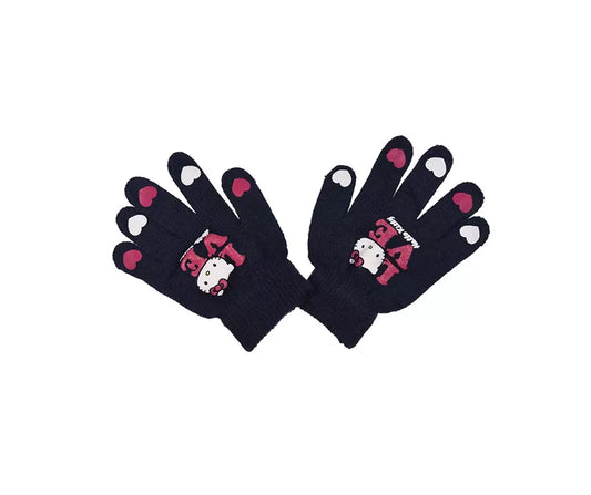 Hello Kitty Handschoenen Meisjes – Donkerblauw met Hartjes & Hello Kitty Afbeelding – One Size (3-8 Jaar) – Officiële Licentie