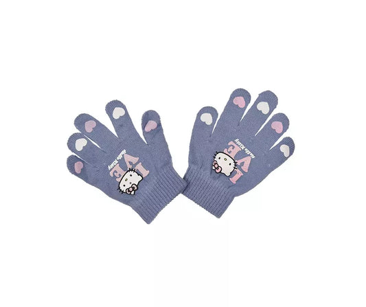 Hello Kitty Handschoenen Meisjes – Lila met Hartjes & Hello Kitty Afbeelding – One Size (3-8 Jaar) – Officiële Licentie