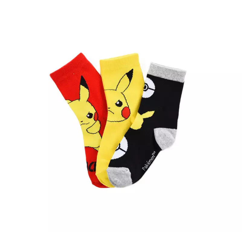 Set van 3 paar Pokémon sokken met Pikachu – comfortabele kindersokken van ademende katoenmix, officieel gelicentieerd Pokémon-product