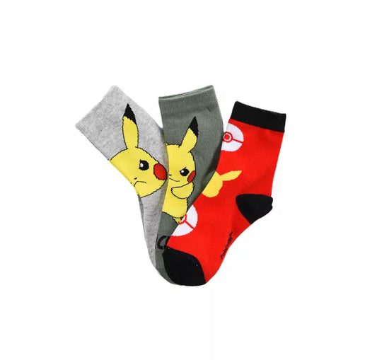 Set van 3 paar Pokémon sokken met Pikachu – comfortabele kindersokken van ademende katoenmix, officieel gelicentieerd Pokémon-product