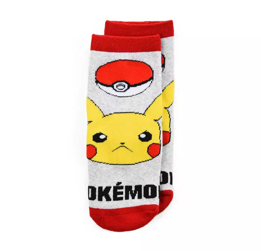 Pokémon Pikachu Anti-Slip Sokken – Grijs met Pokéball – Kinder Sokken met Rode Grip – Maat 23/26 t/m 31/34