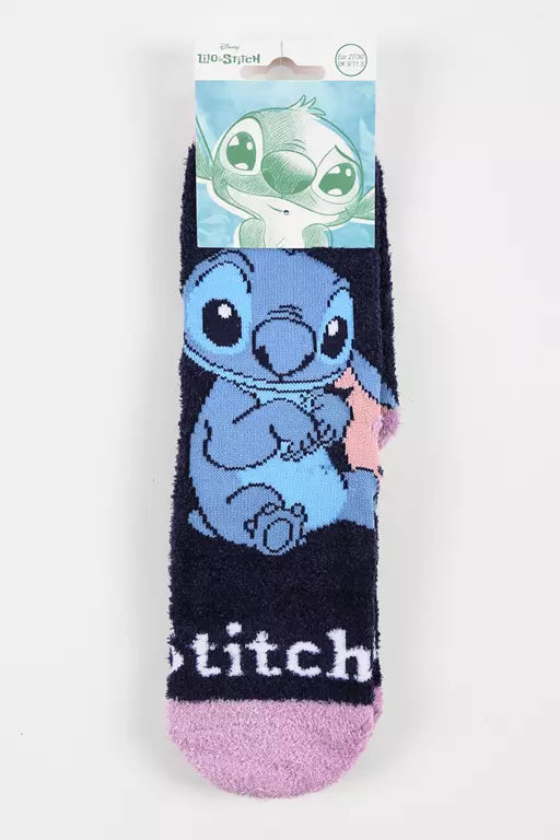 Disney Stitch Huissokken – Fluffy Terry – Antislip Kinder Sokken – Navy/Roze – Maat 23/26 t/m 31/34