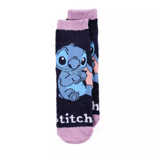 Disney Stitch Huissokken – Fluffy Terry – Antislip Kinder Sokken – Navy/Roze – Maat 23/26 t/m 31/34