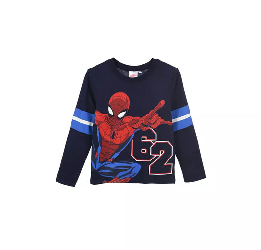 Spider-Man Longsleeve Shirt Donkerblauw – 100% Katoen – Maat 98 t/m 128 – Officiële Marvel
