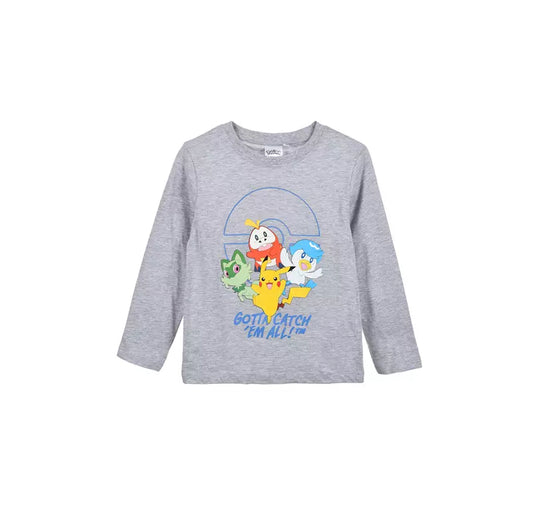 Pokémon Longsleeve Kindershirt – grijs  – Gotta Catch ’Em All – Maten 104-152