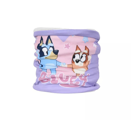 Bluey Colsjaal Lila – Kindercolsjaal met Bluey en Vriendje – Witte Fleece – 3-6 Jaar