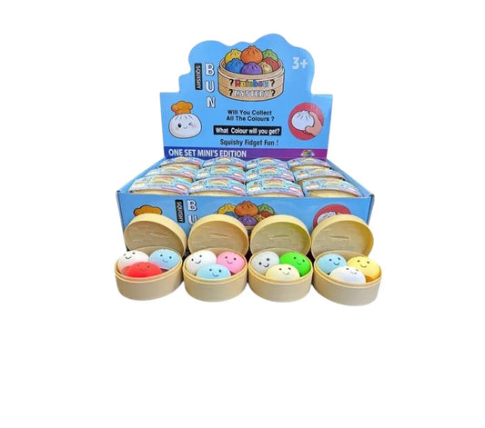 Mini Squishy Dumpling set met 3 mini squishy’s in rond verrassingsbakje van 5,5 cm