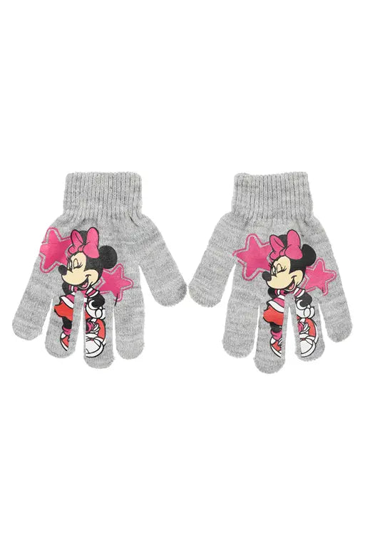 Grijze Minnie Mouse kinderhandschoenen met roze sterren voor kinderen van 3 tot 6 jaar