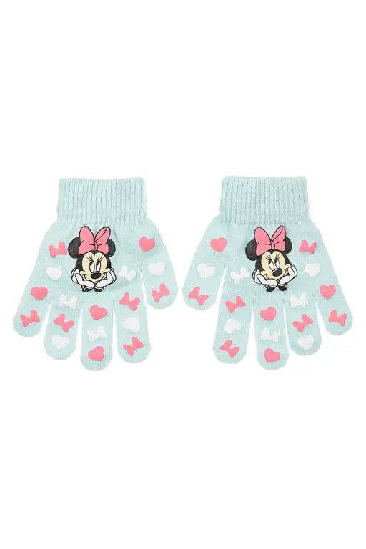 Lichtblauwe Minnie Mouse kinderhandschoenen met hartjes en strikjes voor kinderen