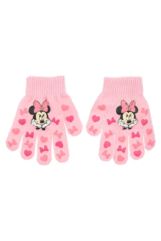 Lichtroze Minnie Mouse kinderhandschoenen met hartjes en strikjes