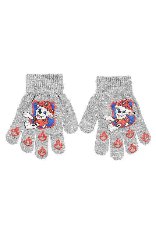 Grijze PAW Patrol kinderhandschoenen met Marshall en rode vlammen