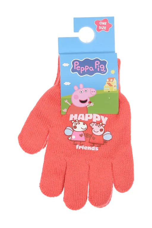 Rode Peppa Pig kinderhandschoenen met Happy Friends afbeelding in verpakking