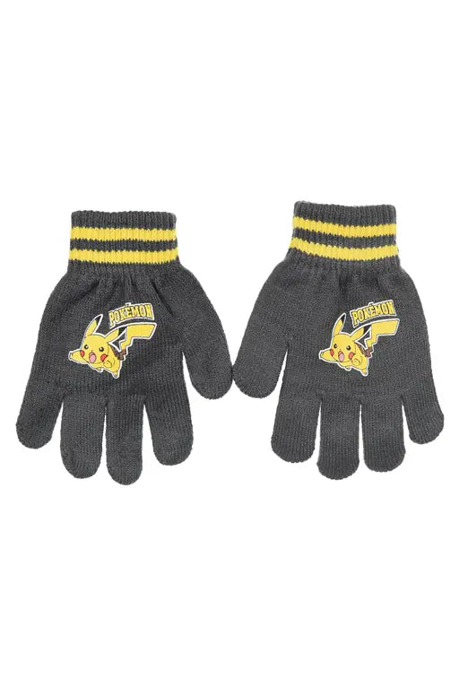 Donkergrijze Pokémon Pikachu kinderhandschoenen voor kinderen van 3 tot 6 jaar