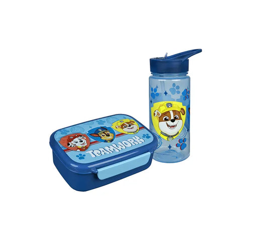 PAW Patrol lunchset met broodtrommel en 500 ml drinkfles met Chase, Marshall en Rubble.