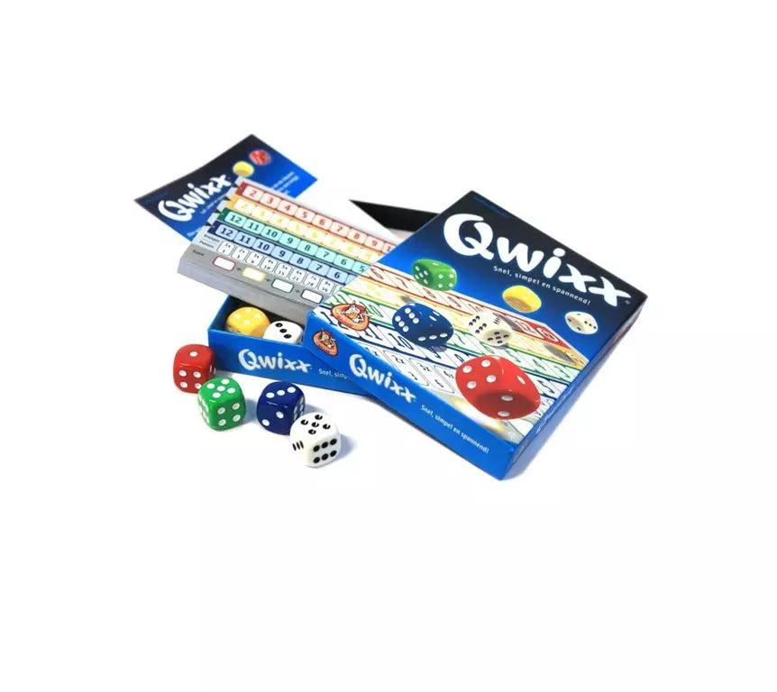 Qwixx spel doos en dobbelstenen