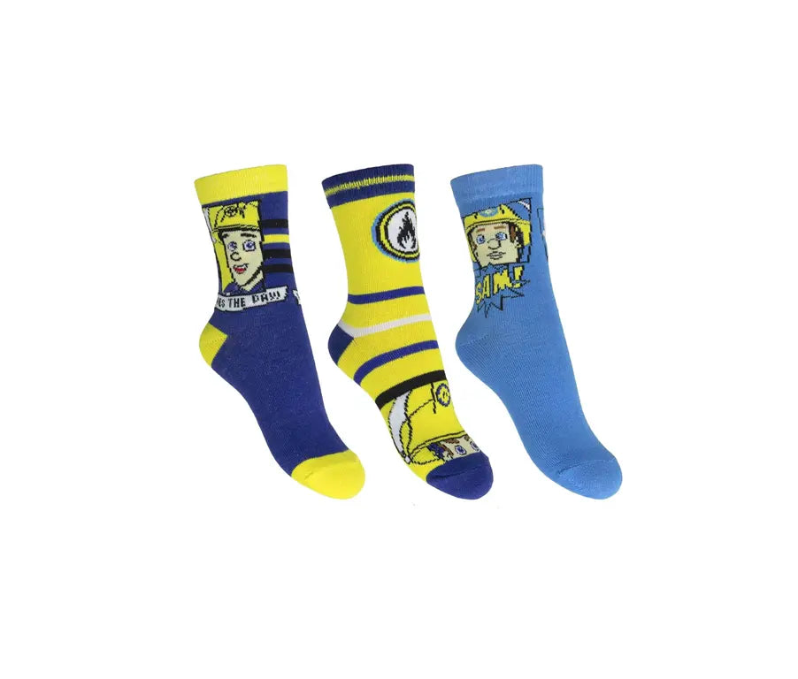 Brandweerman Sam sokken 3 paar blauw geel