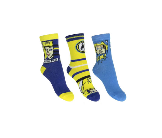 Brandweerman Sam sokken 3 paar blauw geel