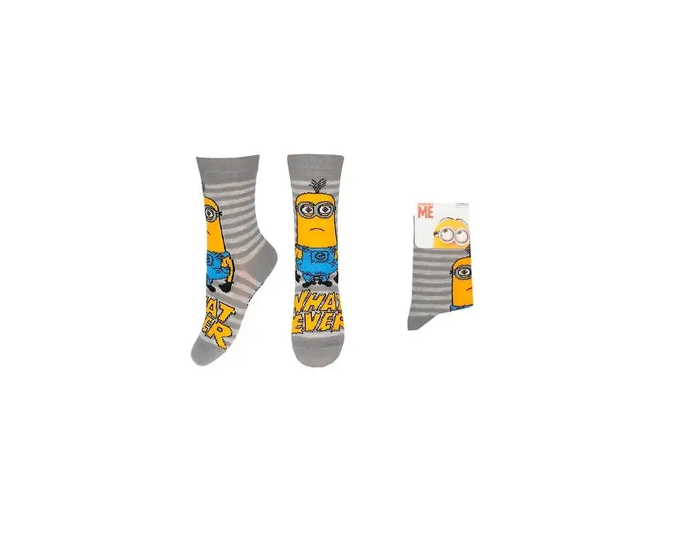Grijze Despicable Me Minions kindersokken met What Ever print