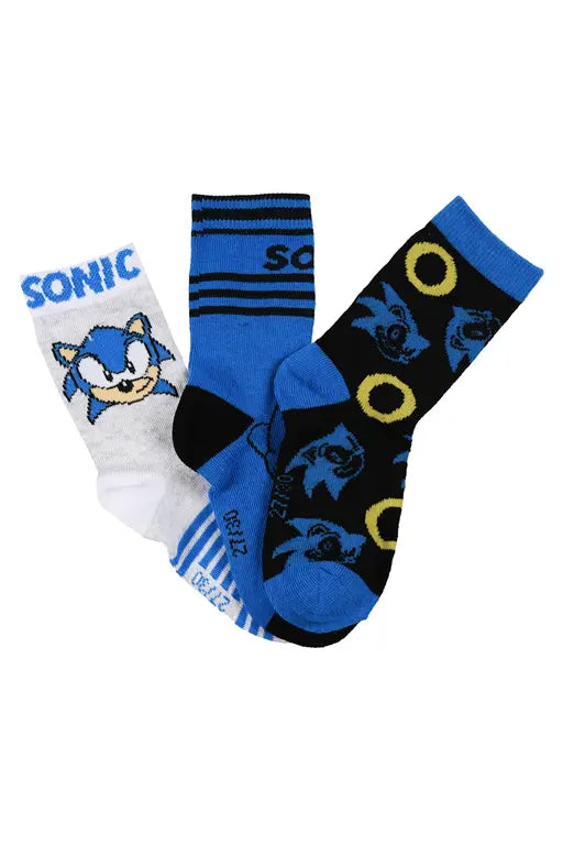 Drie paar Sonic the Hedgehog kindersokken met verschillende dessins