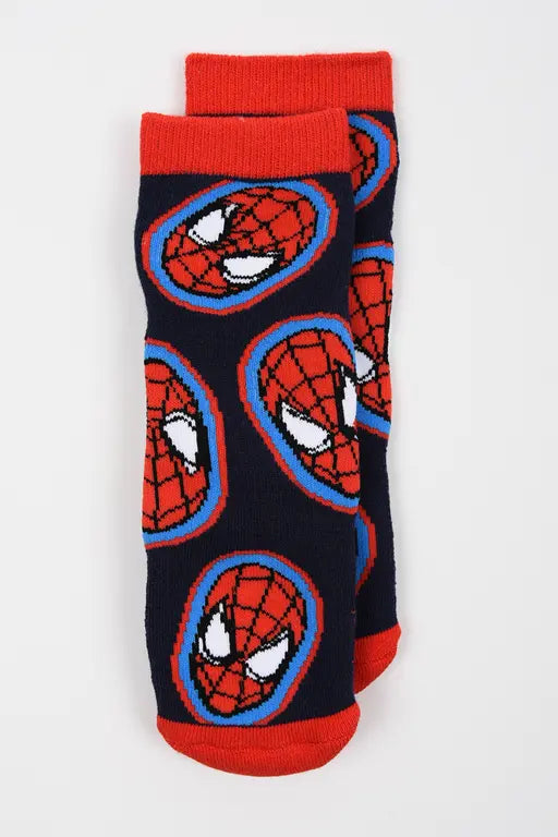 Donkerblauwe Spider-Man antislipsokken voor kinderen met rood dessin