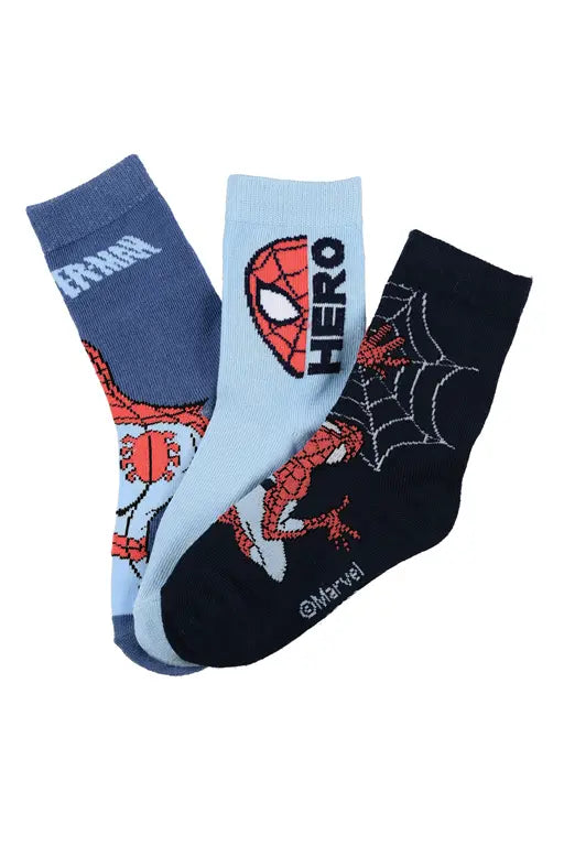 Drie paar Marvel Spider-Man kindersokken in rood blauw en grijs