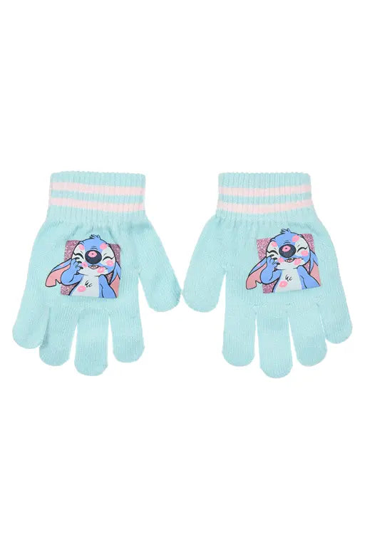 Lichtblauwe Disney Stitch kinderhandschoenen met hartjes voor kinderen van 3 tot 6 jaar