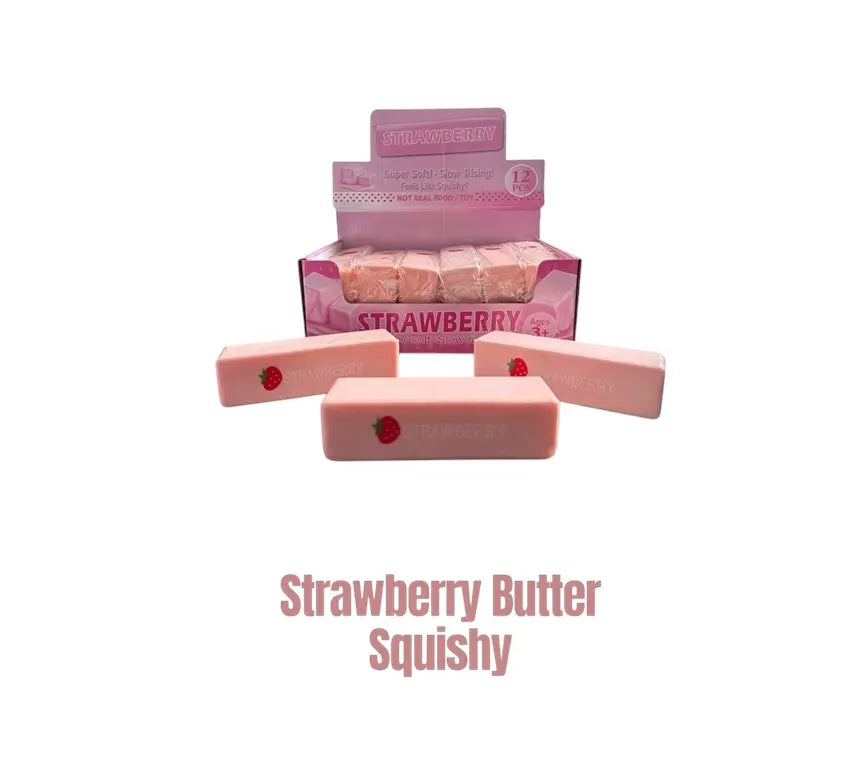 Strawberry Butter Squishy slow rising knijpspeelgoed roze 13,5 cm