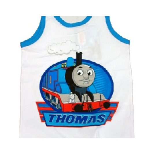 Detail van Thomas de Trein-opdruk op wit jongenshemd