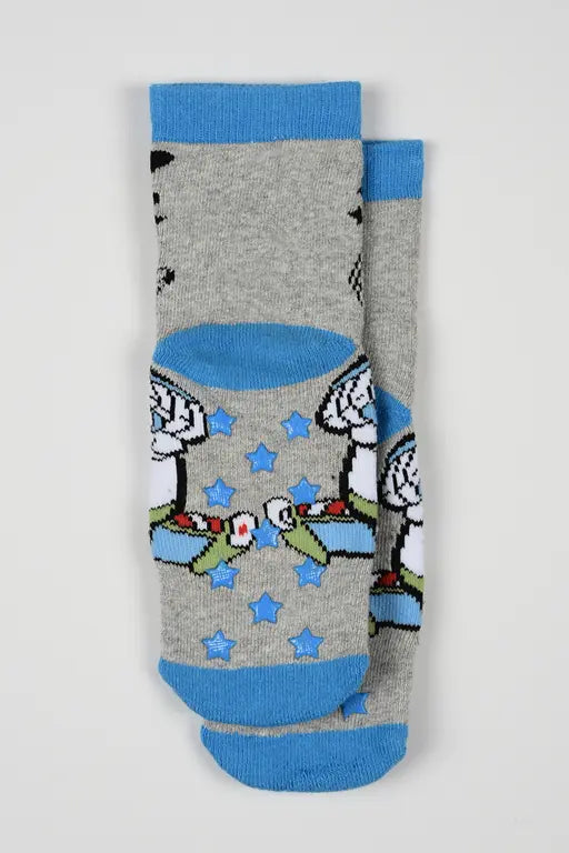 Onderkant Toy Story Buzz Lightyear kindersokken met blauwe antislip sterren