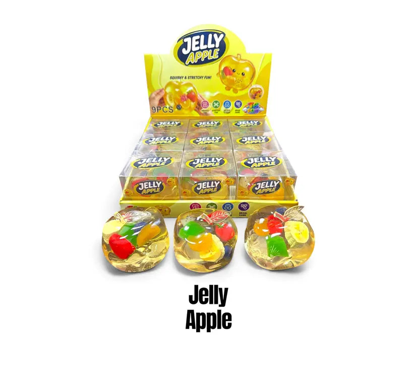 Jelly Apple Squishy transparante appel gevuld met kleurrijke fruitfiguurtjes 8 cm