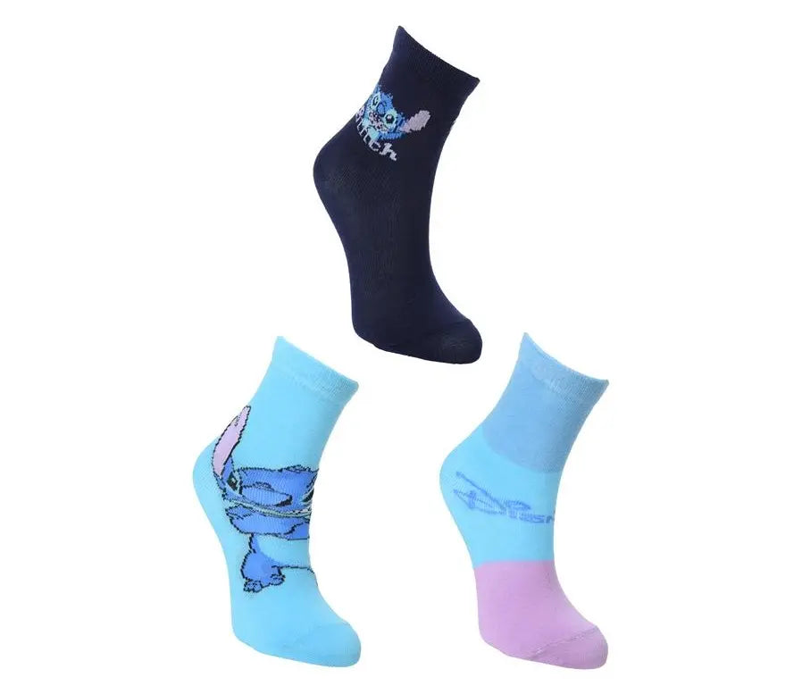 Disney Stitch kindersokken set van 3 paar in blauw en roze, maat 27/30, zachte katoenmengsel, officiële Disney licentie.