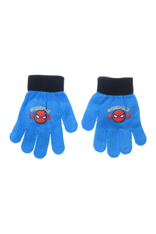 Lichtblauwe Marvel Spider-Man kinderhandschoenen met donkerblauwe band, warm en comfortabel, geschikt voor kinderen van 3-6 jaar.