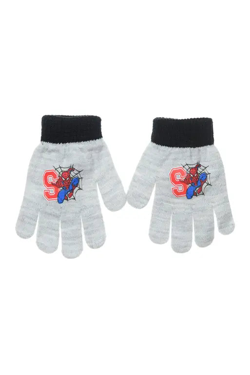 Grijze Marvel Spider-Man kinderhandschoenen met zwarte band, warm en comfortabel, geschikt voor kinderen van 3-6 jaar.
