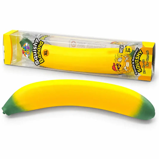 XL banaan squishy van 43 cm met originele TB Fun verpakking