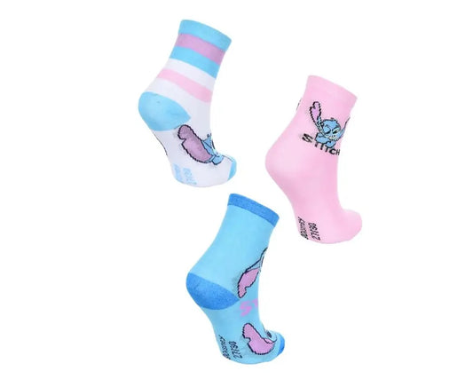 Disney Stitch Sokken Set – 3 Paar – Maten 27/30 & 31/34 – Wit, Blauw & Roze – Zachte Kindersokken – Officiële Licentie