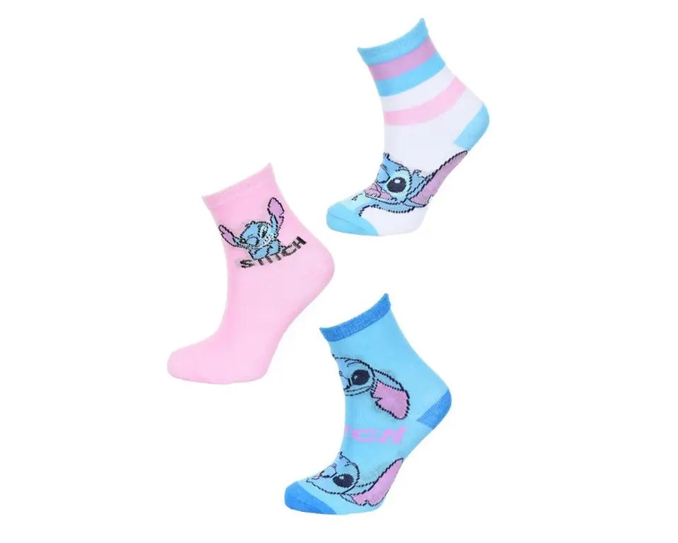 Disney Stitch Sokken Set – 3 Paar – Maten 27/30 & 31/34 – Wit, Blauw & Roze – Zachte Kindersokken – Officiële Licentie