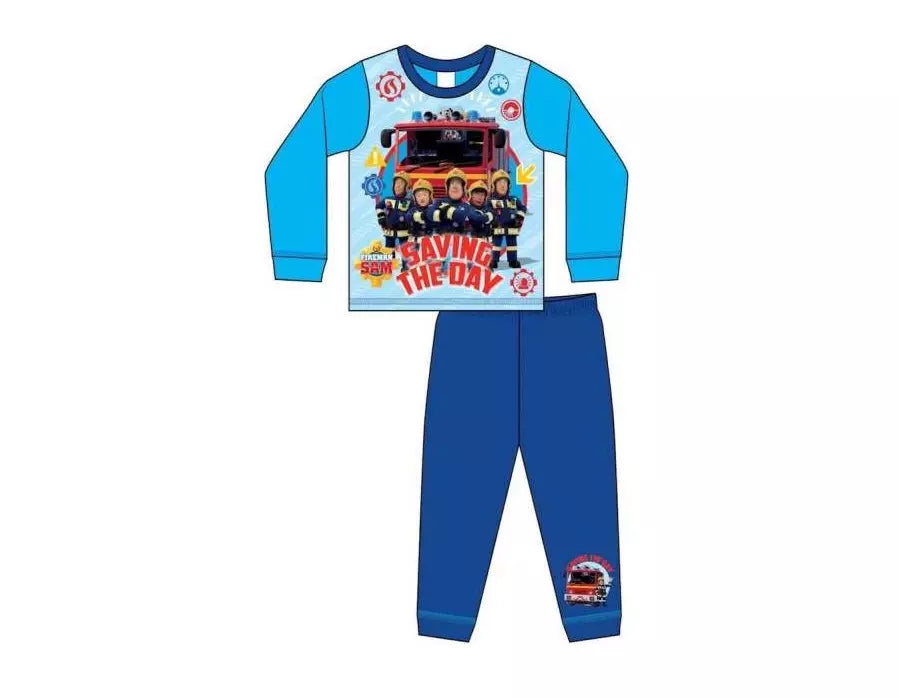 Blauwe Brandweerman Sam pyjama voor jongens met vrolijke print van Sam de brandweerman – comfortabele kinderpyjama van 100% katoen, officieel gelicentieerd product.