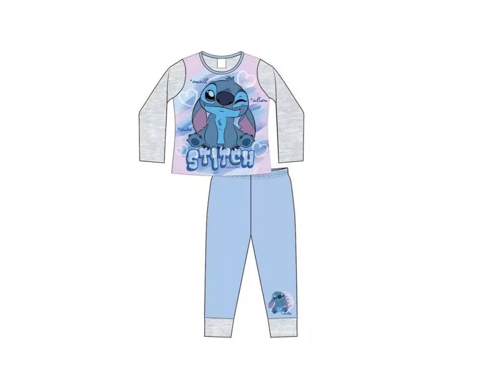 Disney Stitch Pyjama Meisjes – Grijs Shirt + Blauwe Broek – 100% Katoen – Maat 110/116 t/m 146/152