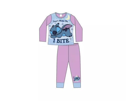 Disney Stitch Pyjama Meisjes – Roze – Slapende Stitch If You Wake Me I Bite – 100% Katoen – Maat 110/116 t/m 146/152