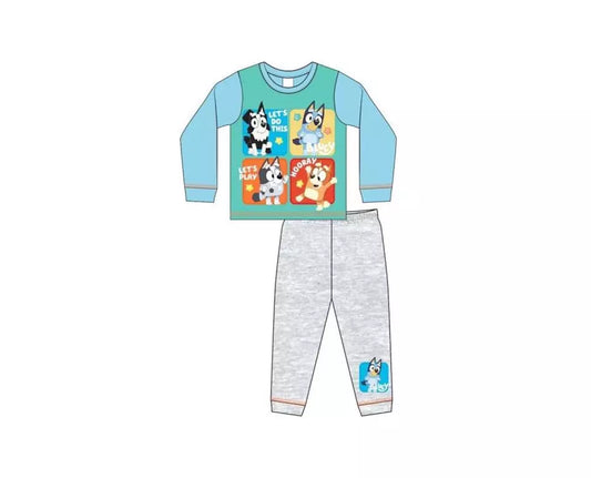 Bluey Pyjama Jongens – Blauw met Full Print + Grijze Broek – 100% Katoen – Maat 86/92 t/m 104/110