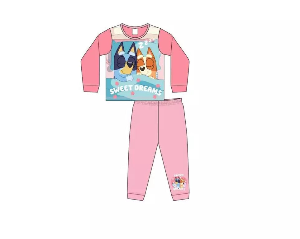 Roze Bluey pyjama voor meisjes met afbeelding van Bluey en Bingo – comfortabele kinderpyjama van 100% katoen, officieel gelicentieerd Bluey-product.