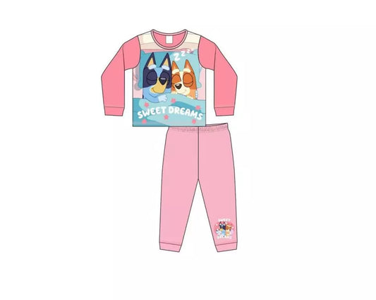 Roze Bluey pyjama voor meisjes met afbeelding van Bluey en Bingo – comfortabele kinderpyjama van 100% katoen, officieel gelicentieerd Bluey-product.